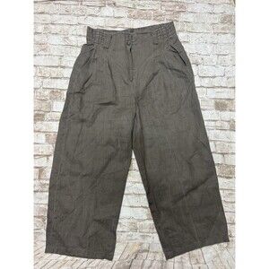 Vtg Linen High Waist Crop Wide Leg Pants Taupe Tan Artsy Small Boho